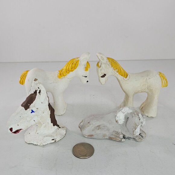 Vintage Clay Horse Figurines Set Of 4 Hand Painted Folk Art *FLAWS* - Picture 2 of 11